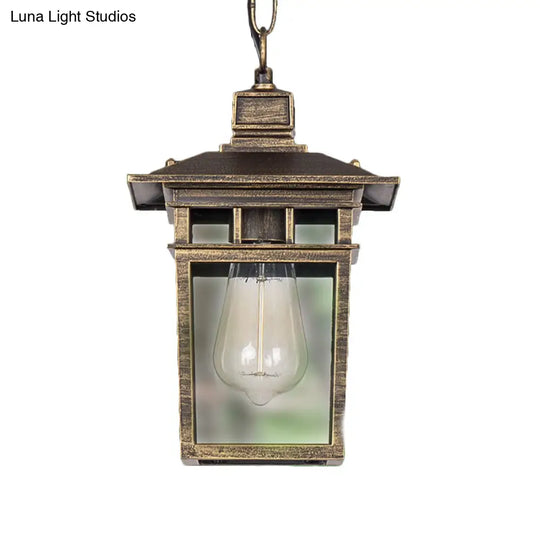 Industrial Lantern Hanging Pendant Lamp - Metal & Clear Glass 1 Light Outdoor Porch Lighting In