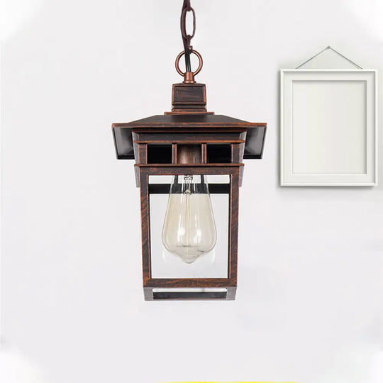 Industrial Lantern Hanging Pendant Lamp - Metal & Clear Glass 1 Light Outdoor Porch Lighting In