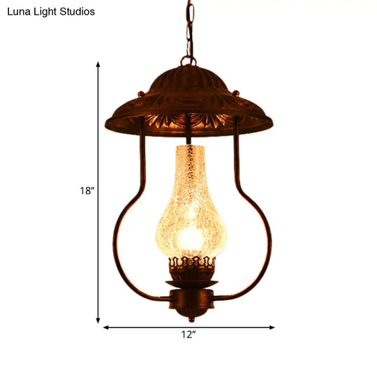 Industrial Lantern Pendant Light With Crackle Glass: Clear Bronze Finish