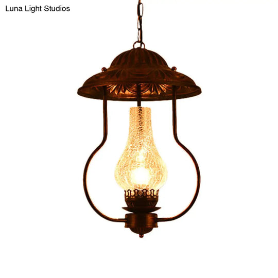 Industrial Lantern Pendant Light With Clear Crackle Glass And Bronze Finish