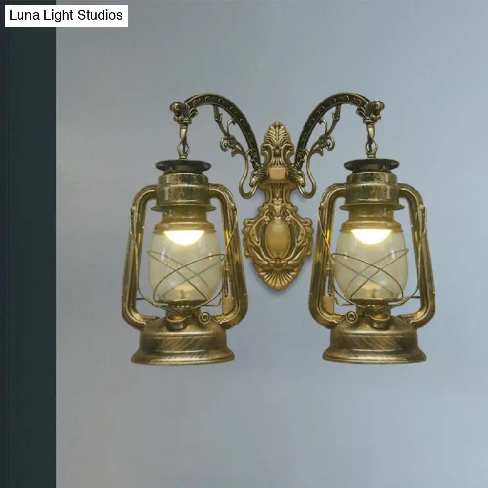 Industrial Lantern Wall Sconce Light Fixture - 2 Bulb Clear Glass Design In A Black/Bronze/Copper