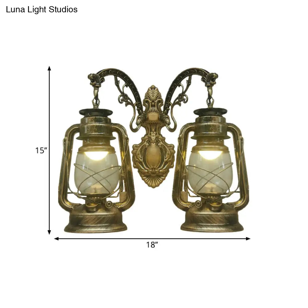 Industrial Lantern Wall Sconce Light Fixture - 2 Bulb Clear Glass Design In A Black/Bronze/Copper