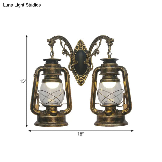 Industrial Lantern Wall Sconce Light Fixture - 2 Bulb Clear Glass Design In A Black/Bronze/Copper