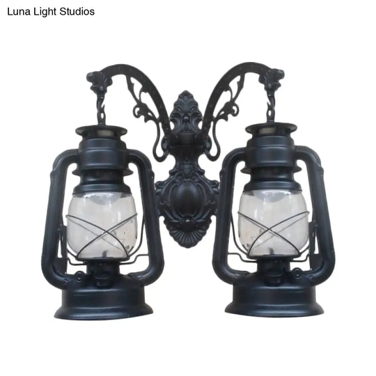 Industrial Lantern Wall Sconce Light Fixture - 2 Bulb Clear Glass Design In A Black/Bronze/Copper