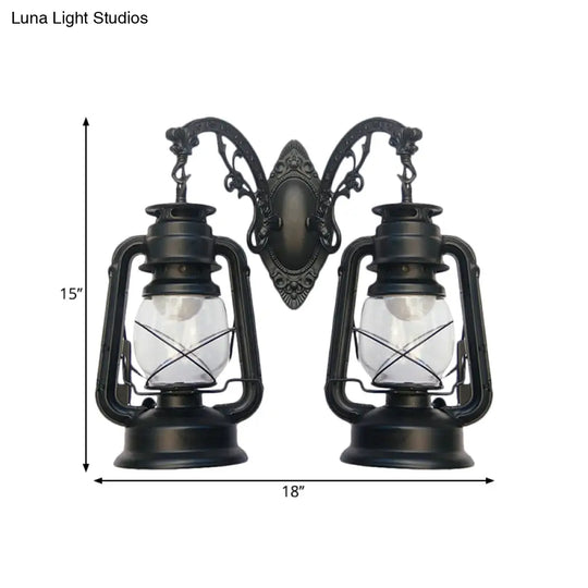 Industrial Lantern Wall Sconce Light Fixture - 2 Bulb Clear Glass Design In A Black/Bronze/Copper