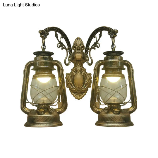 Industrial Lantern Wall Sconce Light Fixture - 2 Bulb Clear Glass Design In A Black/Bronze/Copper