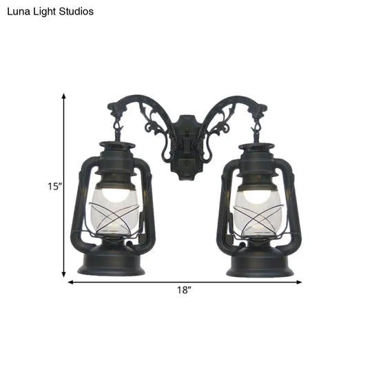 Industrial Lantern Wall Sconce Light Fixture - 2 Bulb Clear Glass Design In A Black/Bronze/Copper