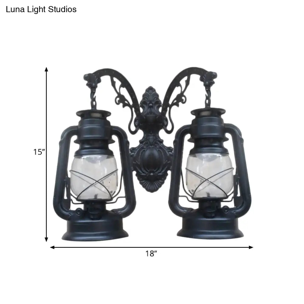 Industrial Lantern Wall Sconce Light Fixture - 2 Bulb Clear Glass Design In A Black/Bronze/Copper