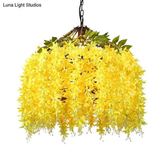 Industrial Led Hanging Lamp Kit For Restaurants - Ceiling Hang Fixture With Blossom Metal Shade In