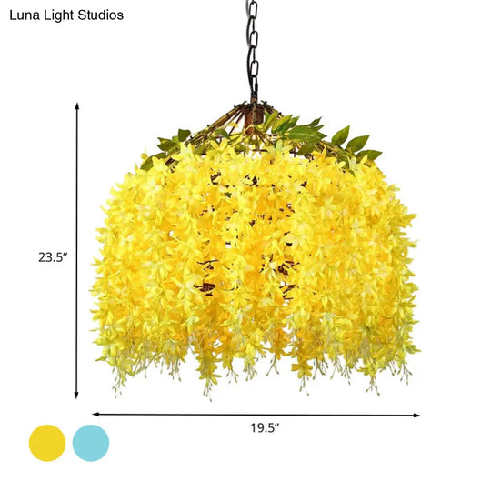 Industrial Led Hanging Lamp With Blossom Metal Shade - Blue/Yellow