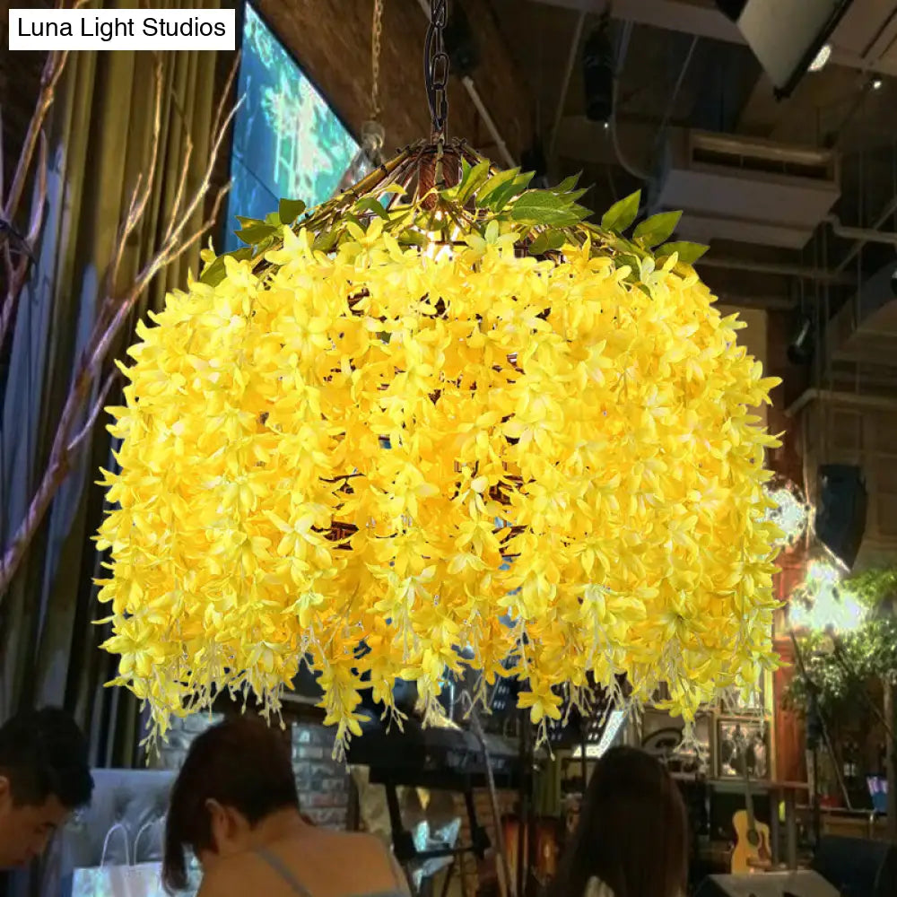 Industrial Led Hanging Lamp With Blossom Metal Shade - Blue/Yellow