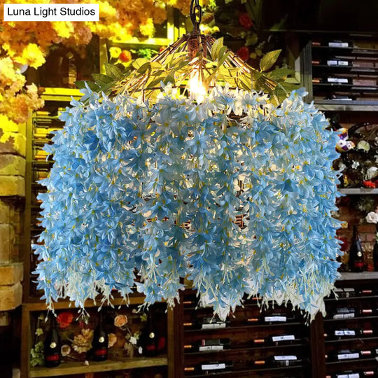 Industrial Led Hanging Lamp With Blossom Metal Shade - Blue/Yellow Blue