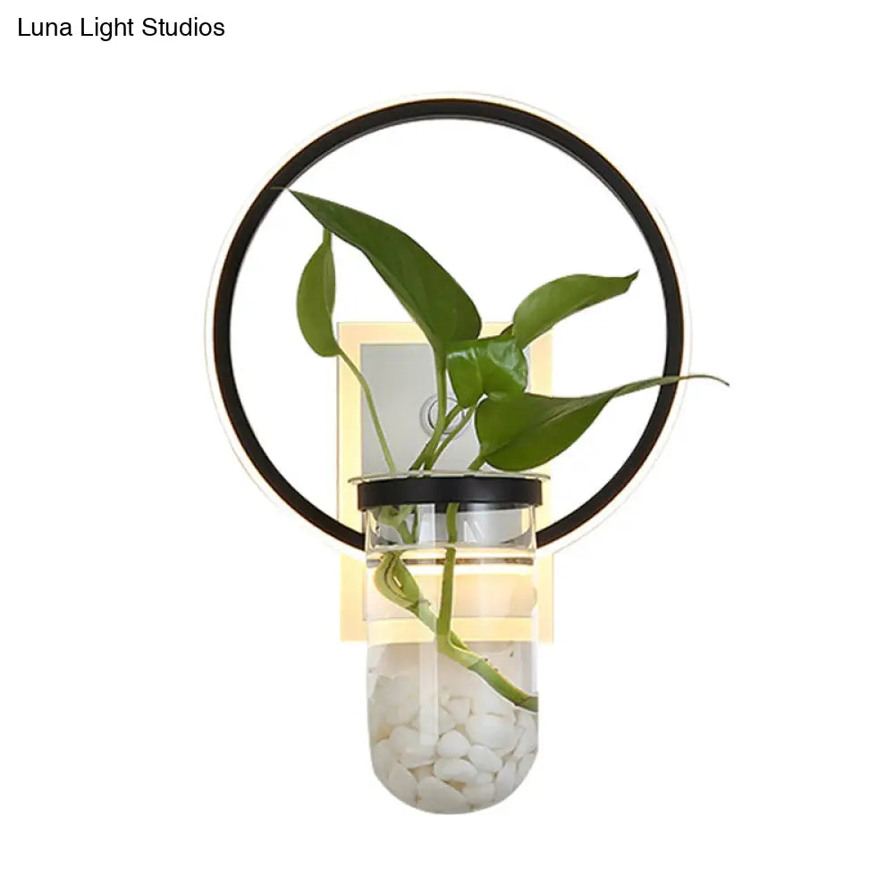 Industrial Led Metal Wall Mount Sconce Light Fixture With Plant Cup In Black For Bedroom