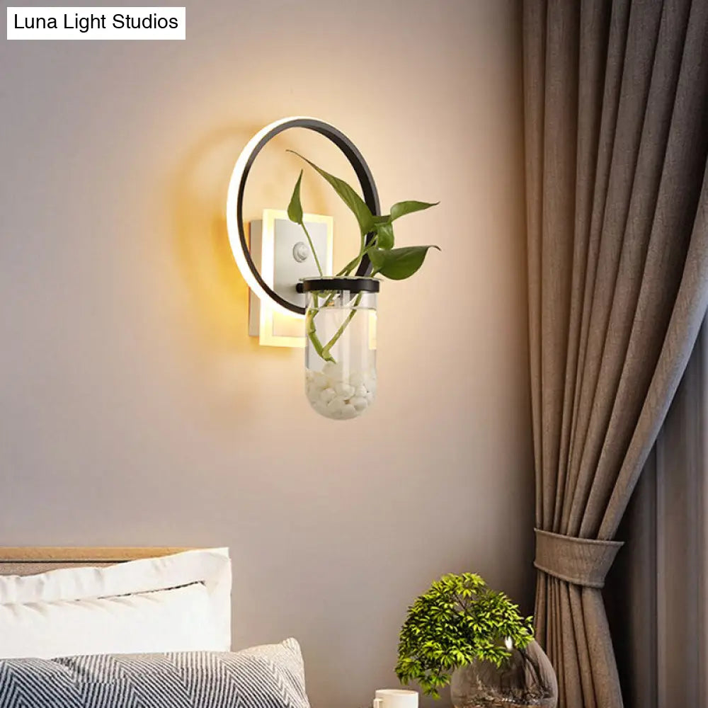 Industrial Led Metal Wall Mount Sconce Light Fixture With Plant Cup In Black For Bedroom