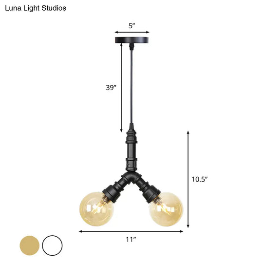 Industrial Led Pendant Chandelier With Amber/Clear Glass Shades - Hanging Light Kit For Restaurants