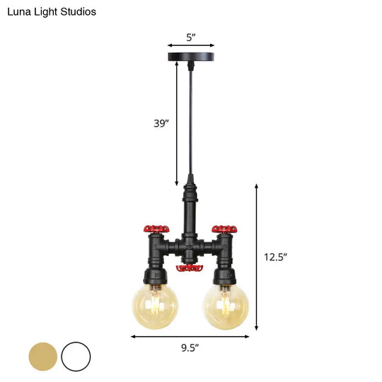 Industrial Led Pendant Chandelier With Amber/Clear Glass Shades - Hanging Light Kit For Restaurants