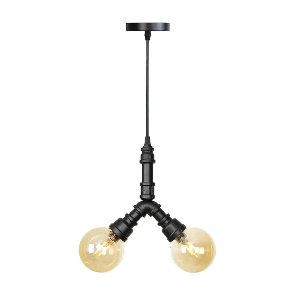 Industrial Led Pendant Chandelier With Amber/Clear Glass Shades - Hanging Light Kit For Restaurants