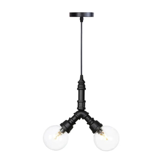 Industrial Led Pendant Chandelier With Amber/Clear Glass Shades - Hanging Light Kit For Restaurants