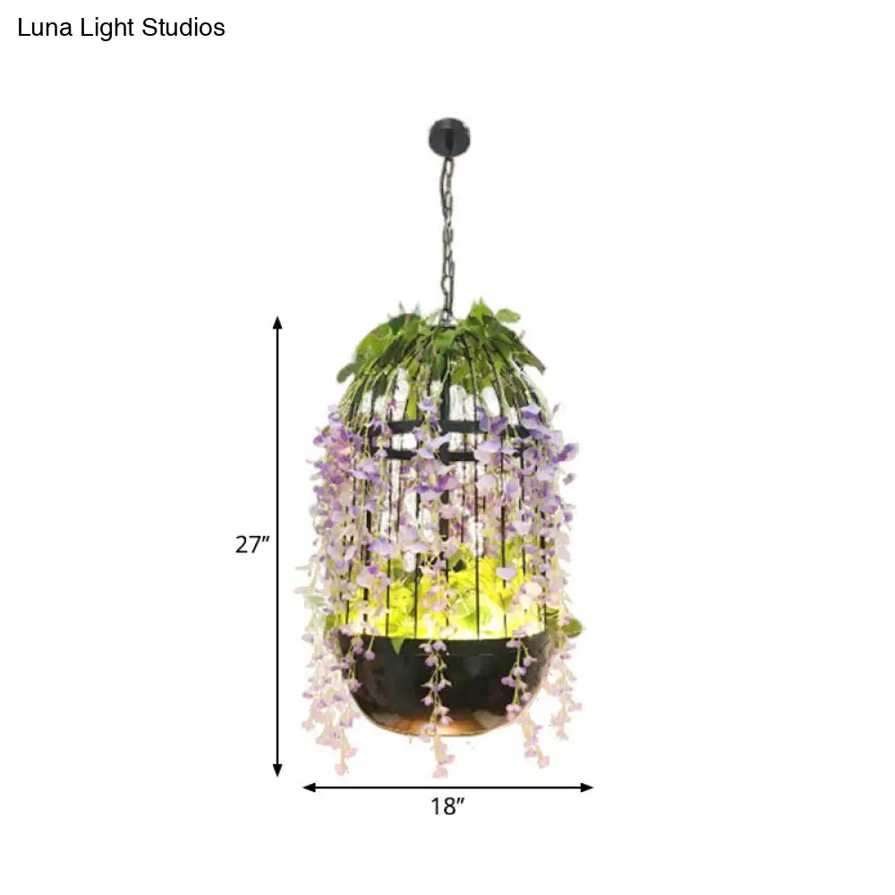 Industrial Led Pendant Lamp In Vibrant Pink Green And Purple For Bistro - Burst/Barn/Birdcage Plant