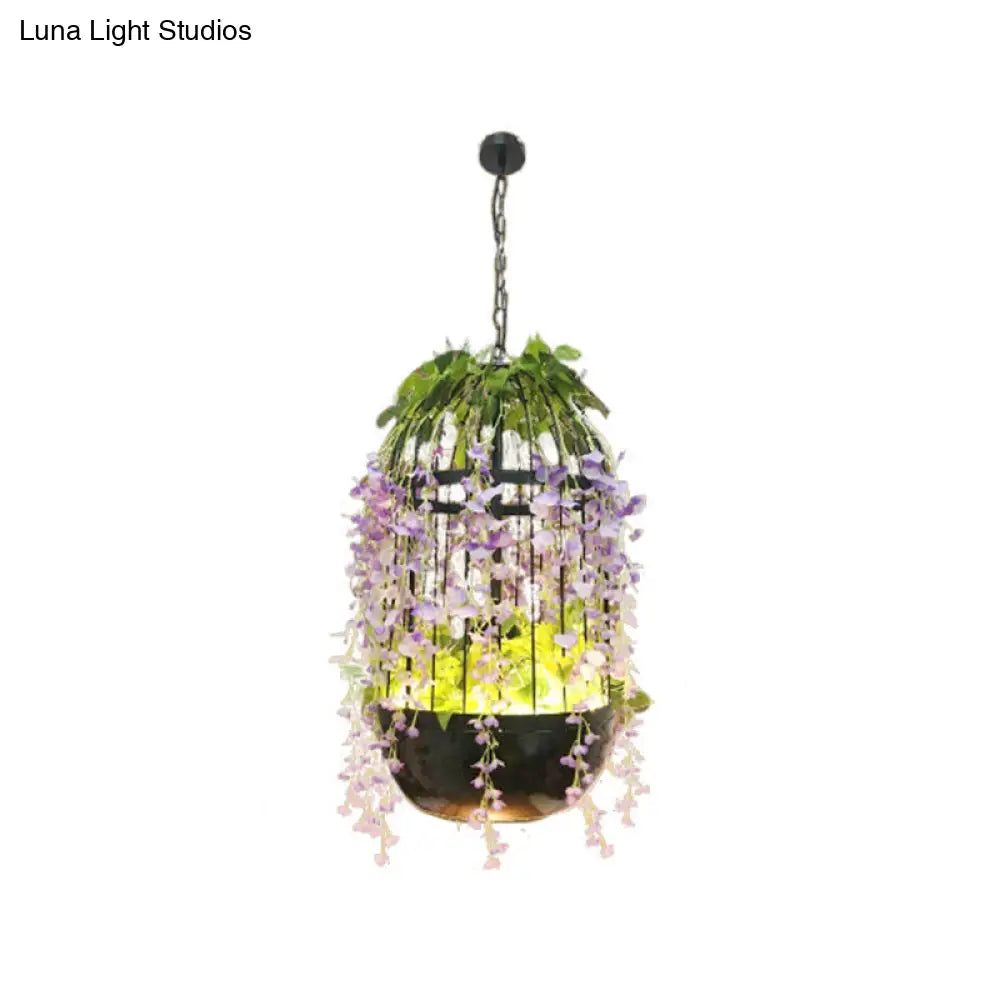 Industrial Led Pendant Lamp In Vibrant Pink Green And Purple For Bistro - Burst/Barn/Birdcage Plant