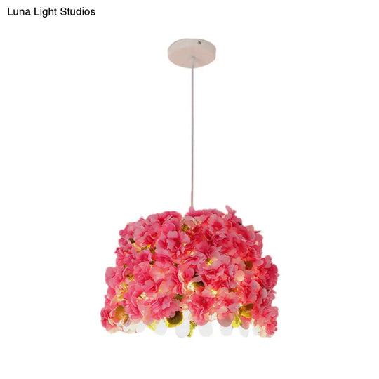 Pink Metal Drop Lamp With Industrial Led Down Lighting - Perfect For Restaurants