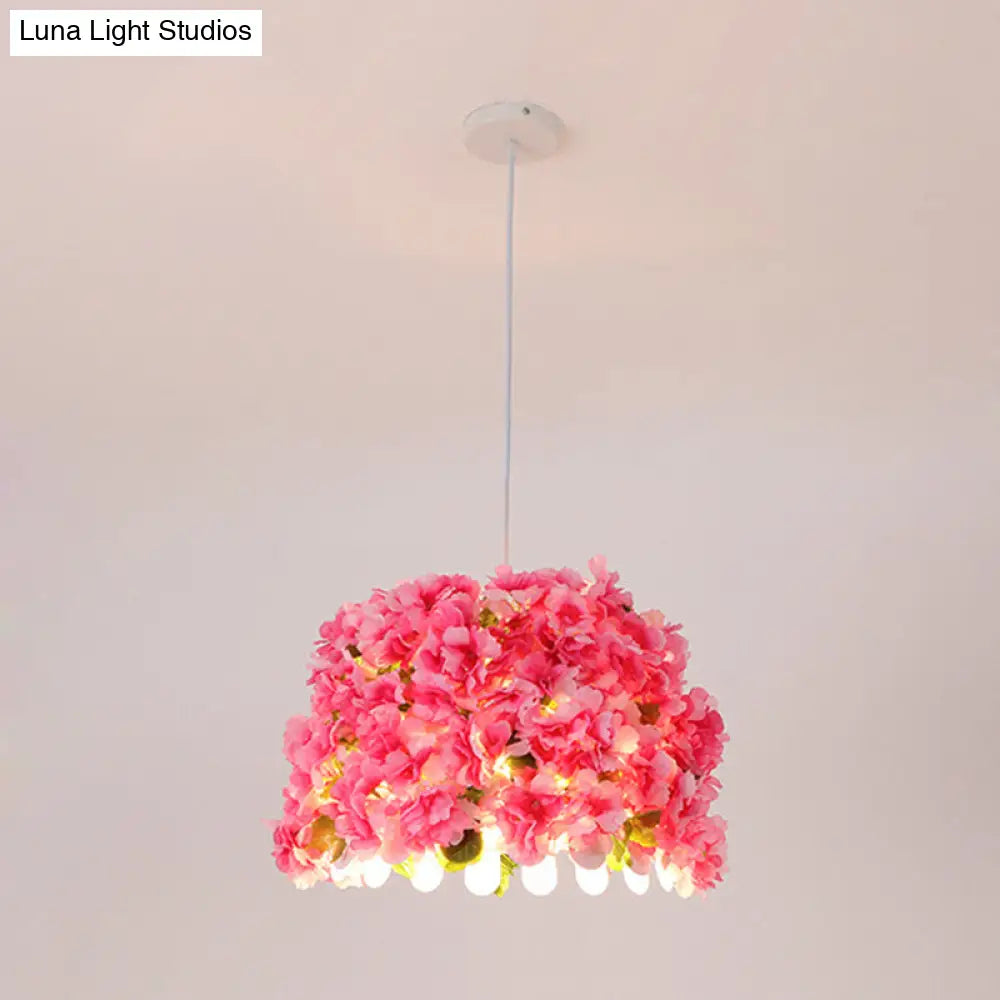 Pink Metal Drop Lamp With Industrial Led Down Lighting - Perfect For Restaurants