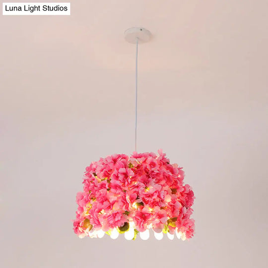 Pink Metal Drop Lamp With Industrial Led Down Lighting - Perfect For Restaurants