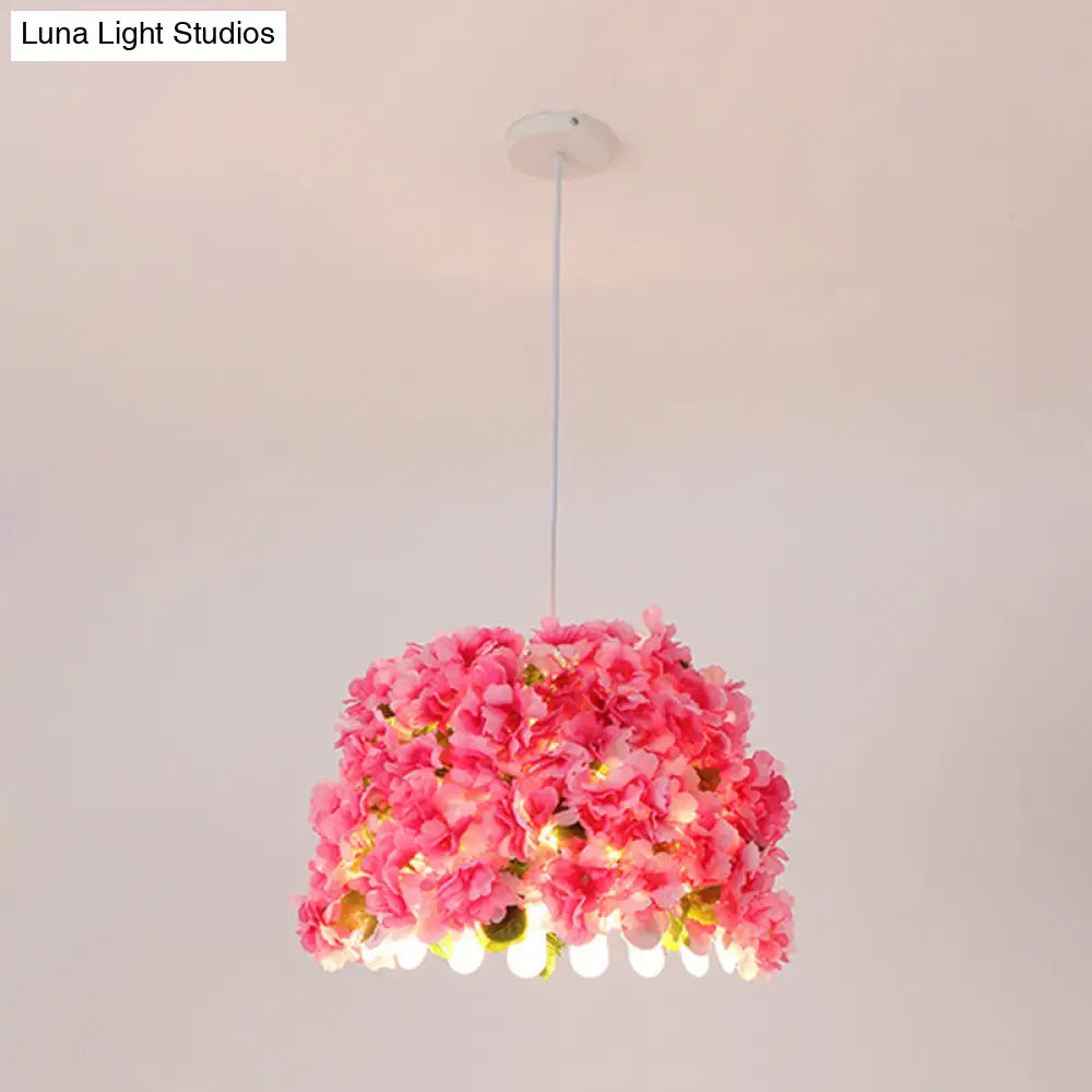 Industrial Led Pendant Lamp With Metal Pink Drop Flower Design - Perfect For Restaurants