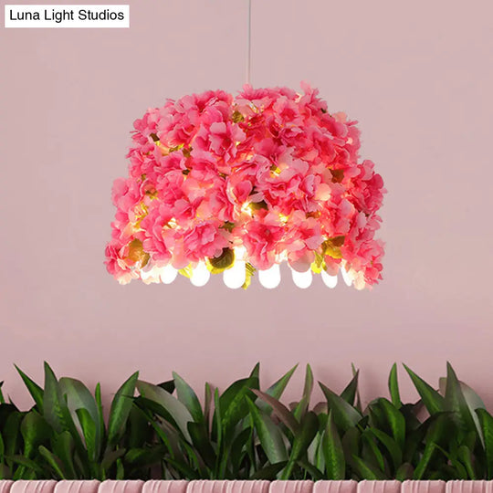 Industrial Led Pendant Lamp With Metal Pink Drop Flower Design - Perfect For Restaurants