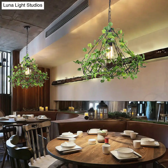 Industrial Led Pendant Lighting With Diamond Iron Cage In Black - 4W/6W Ideal For Restaurants Or