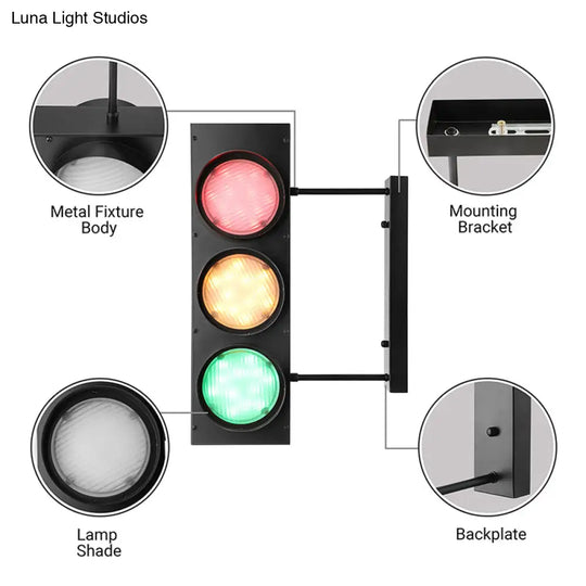 Industrial Led Wall Lighting - Creative Traffic Light Mount With 3 Black Lights Perfect For Bars