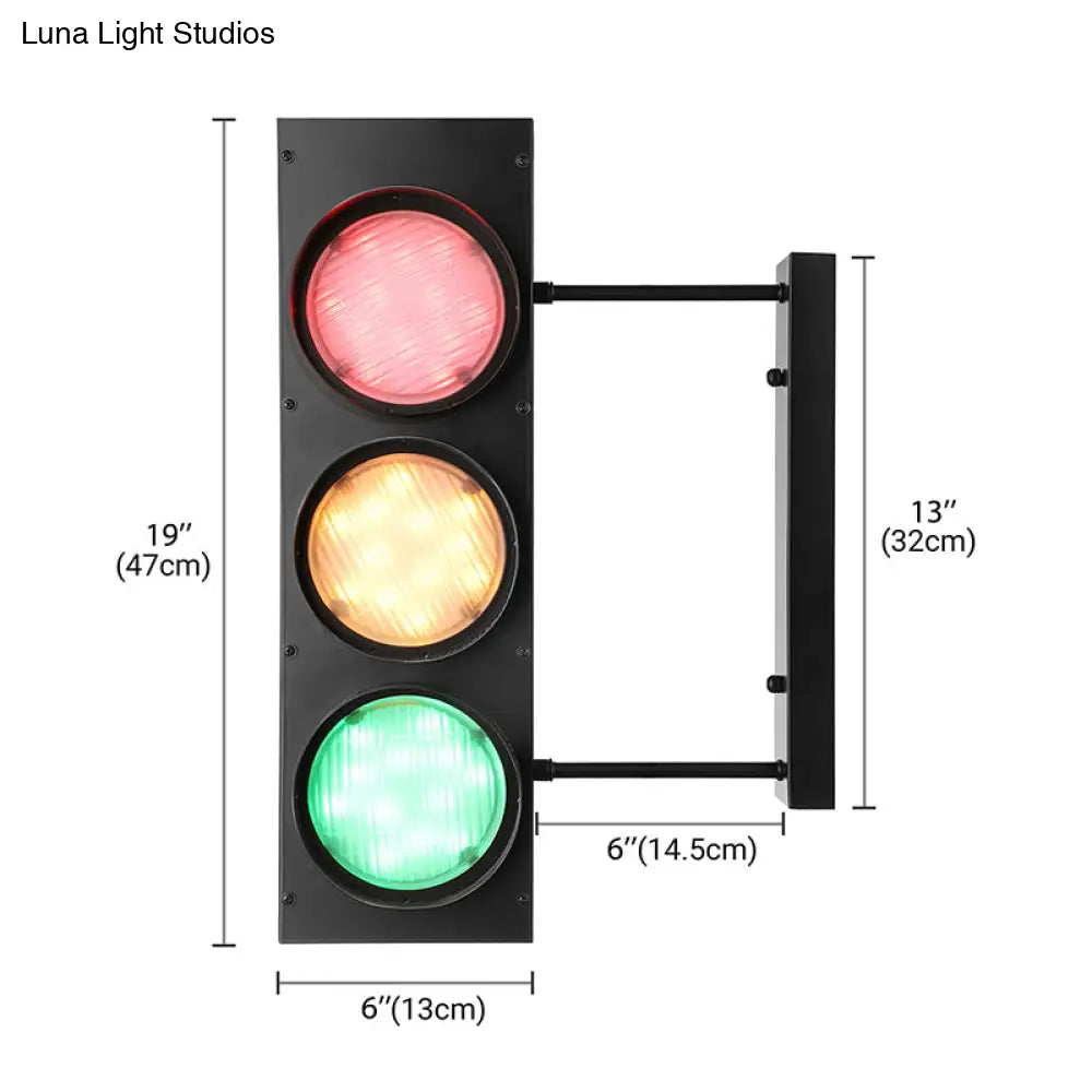 Industrial Led Wall Lighting - Creative Traffic Light Mount With 3 Black Lights Perfect For Bars