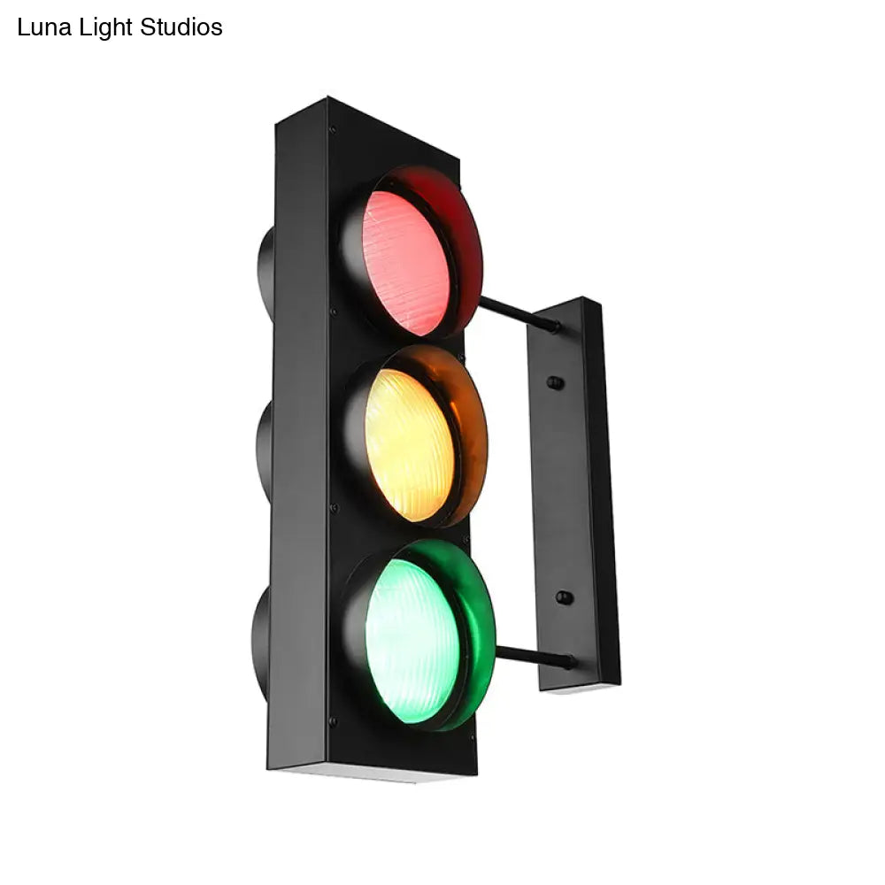 Industrial Led Wall Lighting - Creative Traffic Light Mount With 3 Black Lights Perfect For Bars