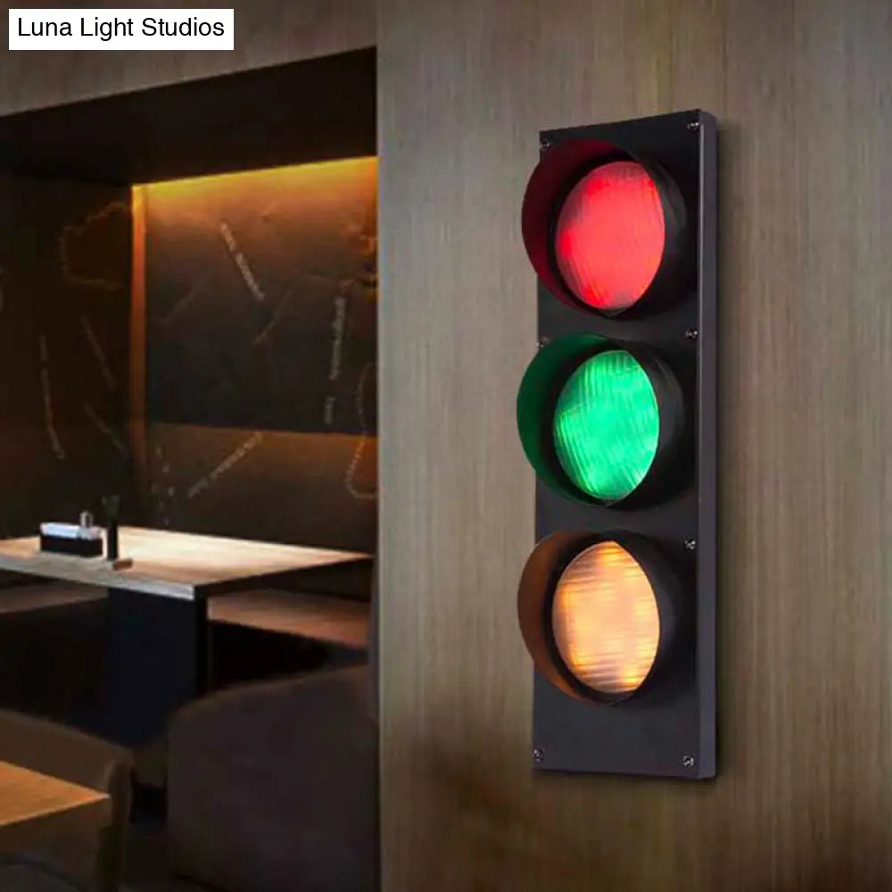 Industrial Led Wall Lighting - Creative Traffic Light Mount With 3 Black Lights Perfect For Bars