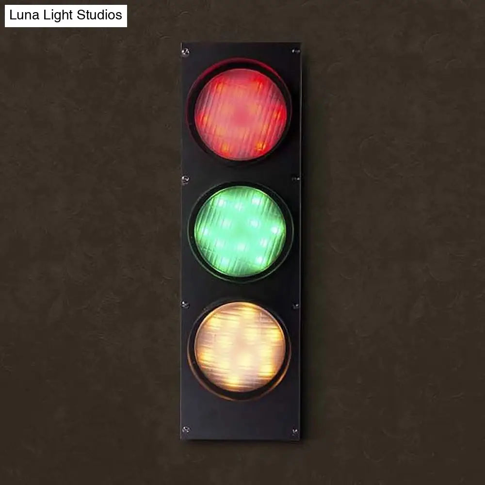 Industrial Led Wall Lighting - Creative Traffic Light Mount With 3 Black Lights Perfect For Bars