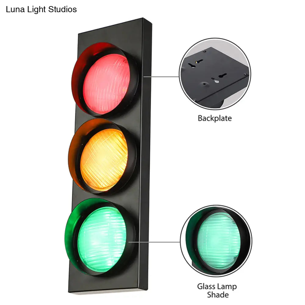 Industrial Led Wall Lighting - Creative Traffic Light Mount With 3 Black Lights Perfect For Bars