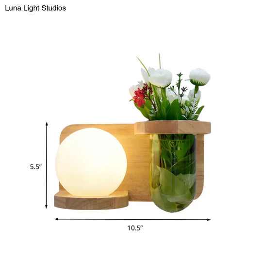 Industrial Led Wall Sconce Light - Milky Glass Orb Wood Left/Right