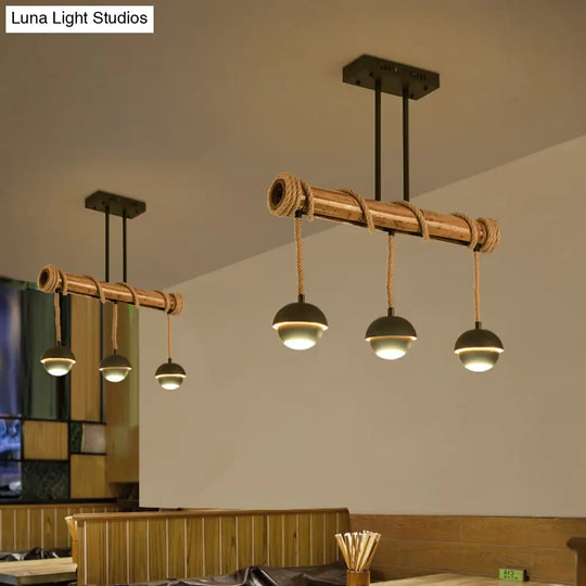 Industrial Linear Chandelier With Bamboo Tube And Rope 2/3/6 Bulbs Black Iron Pendant Lamp -