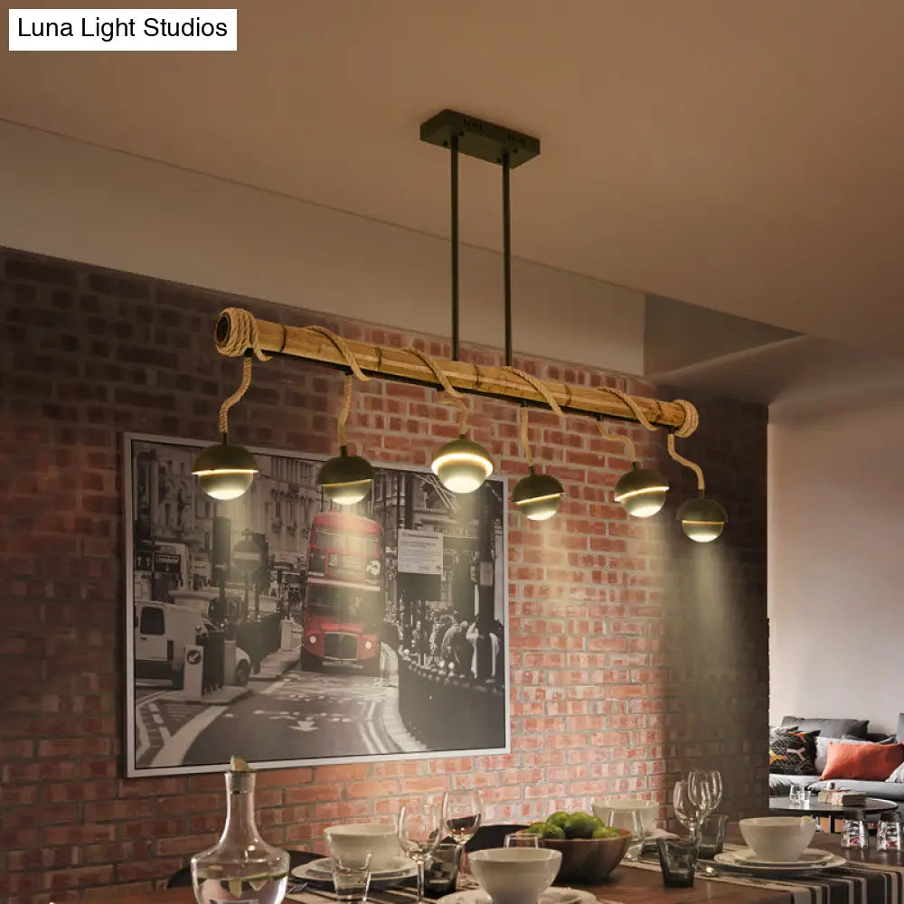 Industrial Linear Chandelier With Bamboo Tube And Rope 2/3/6 Bulbs Black Iron Pendant Lamp -