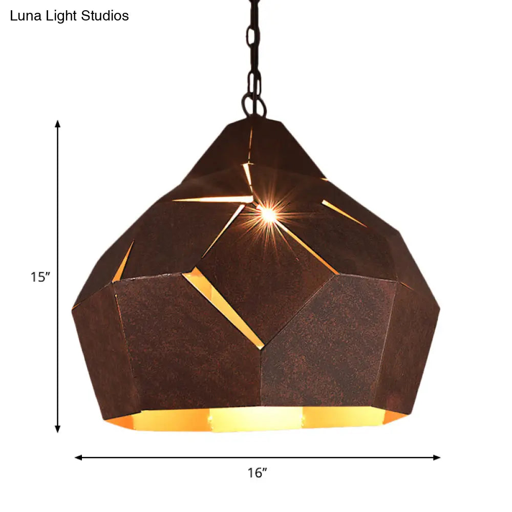 Industrial Loft Wrought Iron Dome Pendant Lamp - Rustic 1 Light Ceiling Hanging Fixture For