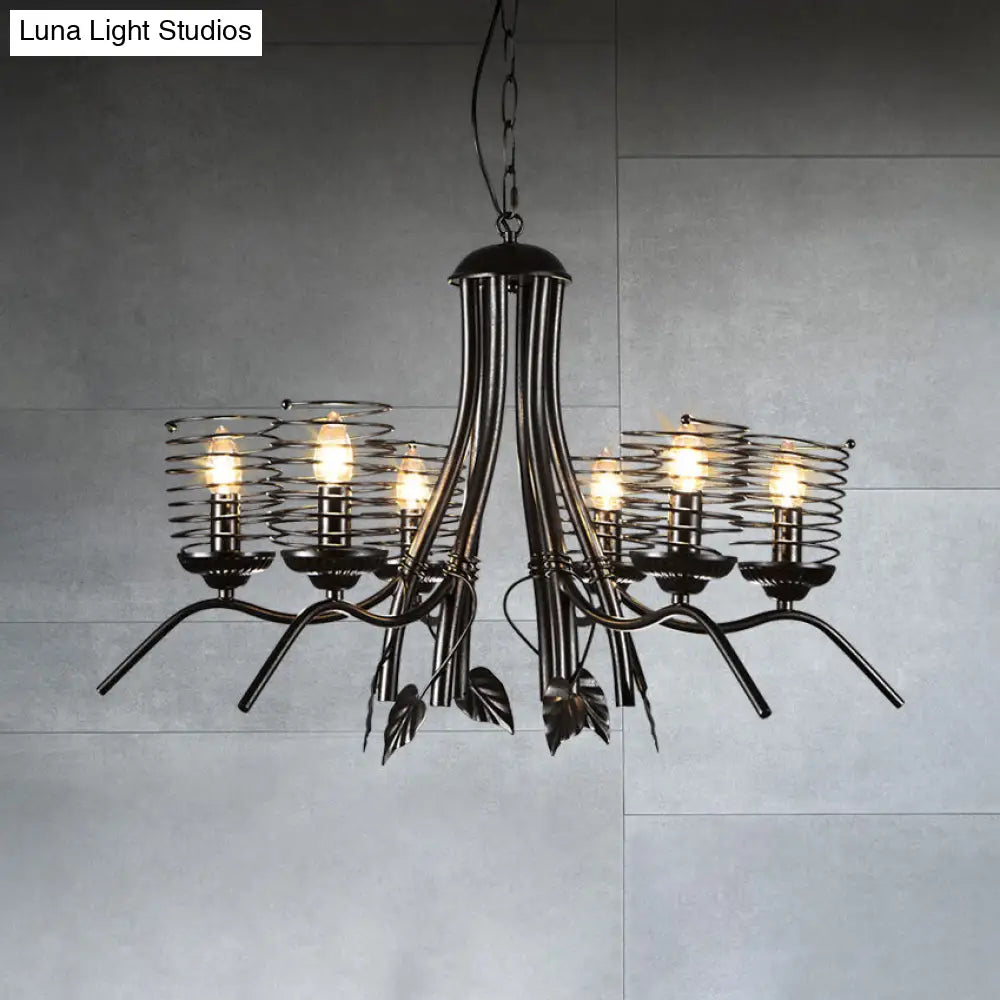 Industrial Loft Iron Chandelier Pendant Lamp - Wire Frame 6 Bulbs Black