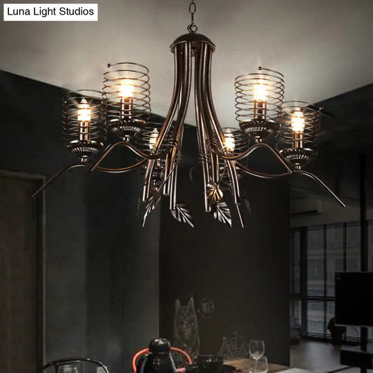 Industrial Loft Iron Chandelier Pendant Lamp - Wire Frame 6 Bulbs Black