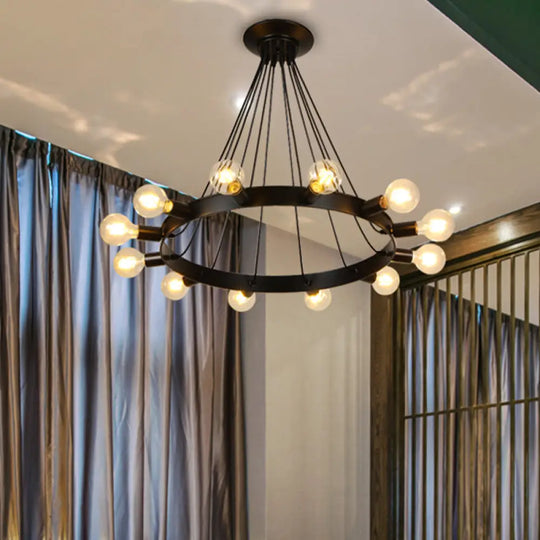 Industrial Loft Black Metal Pendant Lamp - Circle Ceiling Lighting Fixture For Living Room 12 /