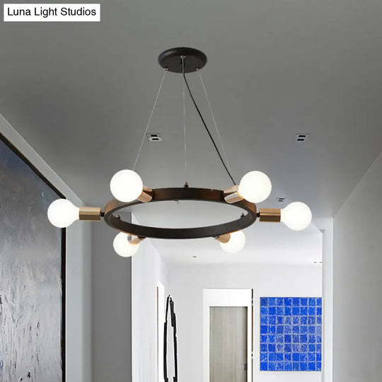 Industrial Loft Black Metal Pendant Lamp - Circle Ceiling Lighting Fixture For Living Room