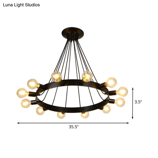Industrial Loft Black Metal Pendant Lamp - Circle Ceiling Lighting Fixture For Living Room