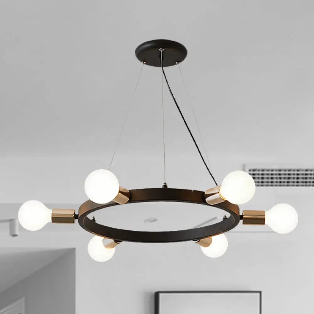 Industrial Loft Black Metal Pendant Lamp - Circle Ceiling Lighting Fixture For Living Room 6 /