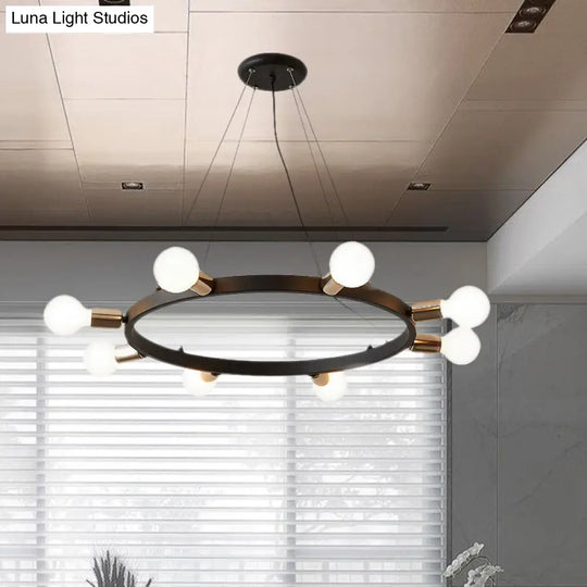 Industrial Loft Black Metal Pendant Lamp - 6/8/12 Lights Circle Ceiling Lighting Fixture For Living