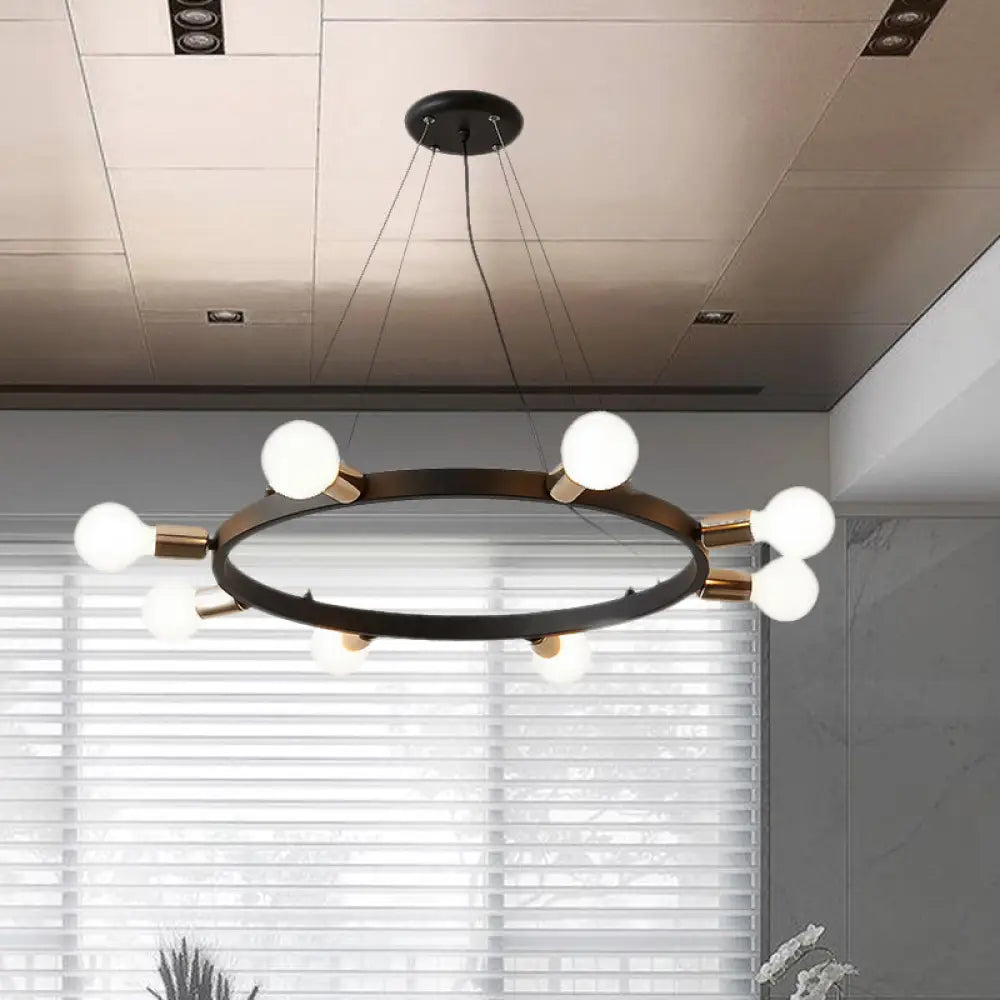 Industrial Loft Black Metal Pendant Lamp - Circle Ceiling Lighting Fixture For Living Room 8 /