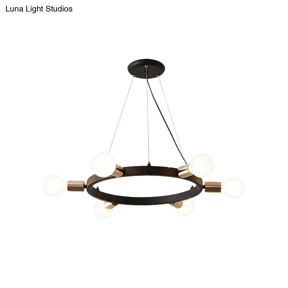 Industrial Loft Black Metal Pendant Lamp - 6/8/12 Lights Circle Ceiling Lighting Fixture For Living