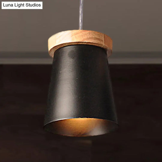 Black Industrial Loft Kitchen Pendant Ceiling Light - Metal & Wood Finish